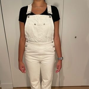 Sunday best white denim overalls